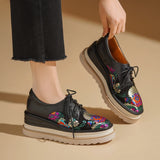 Anica Silk Embroidery Leather Platform Oxford Shoes