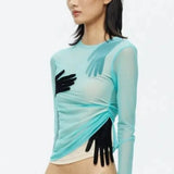 Sia Sheer Graphic Mesh Tissue Top