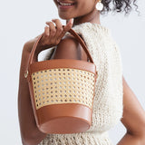 Nila Faux Leather Rattan Mini Bucket Bag