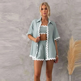 Avalon Waffle Trim Shirt & Short Set