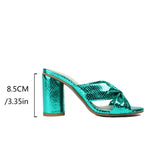 Ophelia Metallic Bow Block Heel Mules