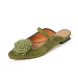 Gracia Flower Applique Suede Mule Slipper