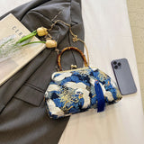 Ilta Kimono Prints Bamboo Handle Clutch Bag