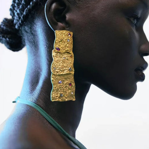 Tatiana Textured Metal Square Drop Earrings