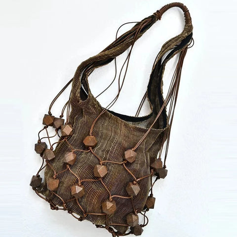 Narcisa Wooden Beads Mesh Shoulder Bag