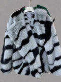 Zuri Zebra Stripe Faux Fur Coat