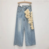 Ethina 3D Flower Applique Wide Leg Jeans