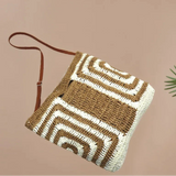 Farrah Geometric Pattern Straw Shoulder Bag