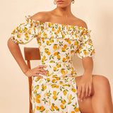 Tiffany Lemon Prints Off the Shoulder Dress