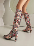 Naomi Leopard Flower Prints Knee High Boots