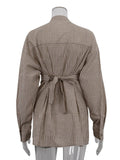 Clara Pinstripe Belted Long Tunic Shirts 