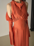 Mariella Elegant Pleated Off Shoulder Midi Dress