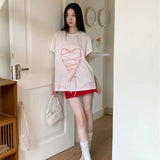 Raya Heart Ribbon Lace Up Graphic T-Shirts