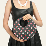 Kara Heart Print Round Bag