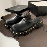 Lorie Leather Rivet Wedge Clogs