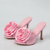 Eloise Silk Rosette Peep Toe Mule Sandals 