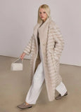 Monica Embossing Stripe Faux-Mink Fur Coat