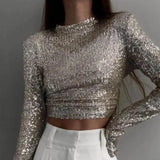 Jada Metallic Sequin Cropped Top