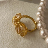 Golden 3D Three Flower Cocktail Ring