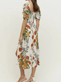 Loran Retro Floral Puff Sleeve Dress