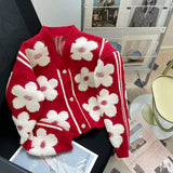 Daisy Flower Applique Red Cardigan