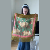 Gewen Vintage Print Tassel Fringe Square Scarf