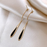 Luxe Oval Long Black Water Drop Earrings