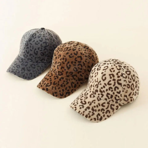 Leopard Print Felt Baseball Caps