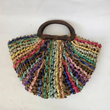 Chunky Rainbow Stripe Straw Basket Bag
