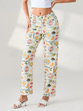 Marie Fun Graphic Print Cropped Casual Jeans