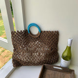 Suria Color Block Handle Crochet Basket Bag