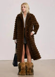 Monica Embossing Stripe Faux-Mink Fur Coat