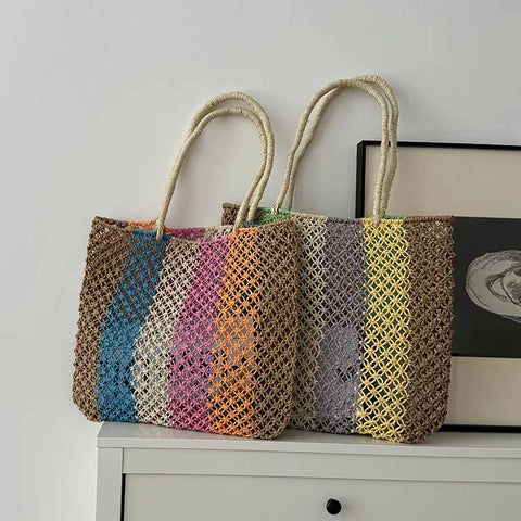 Cambri Pastel Stripe Straw Tote