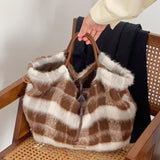 Hailey Fluffy Plaid Shoulder Tote Bag