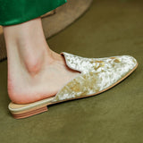 Brooke Embroidery Crushed Velvet Mules