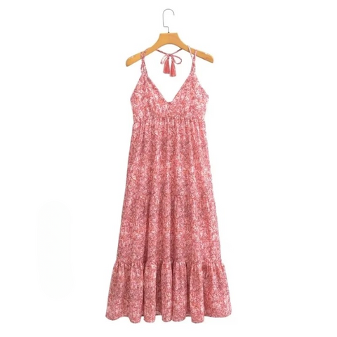Brooke V-neck Pink Halter Sun Dress Brooke V-neck Pink Halter Sun Dress