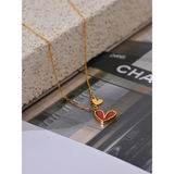 Enamel Natural Shell Linked Hearts Pendant Necklace