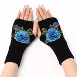 Rose Applique Hand Warmer Knit Gloves