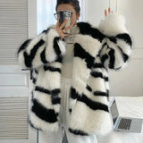 Zuri Zebra Stripe Faux Fur Coat