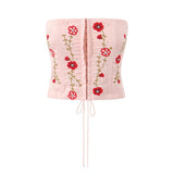 Milana Floral Embroidery Lace-Up Corset Top