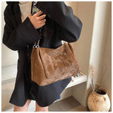 Faux Suede Braided Chain Strap Bag