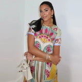 Maribel Floral Print Satin Feather Hem Maxi Dress