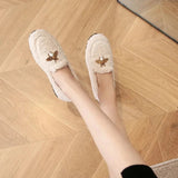 Bees Charm Faux Lambs Wool Driving Loafers