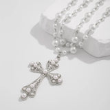 Imelda Baroque Crystal Cross and Pearl Necklace