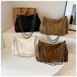 Faux Suede Braided Chain Strap Bag