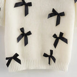 Léan Bow Knot Applique Puff Knit Sweater