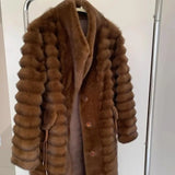 Monica Embossing Stripe Faux-Mink Fur Coat