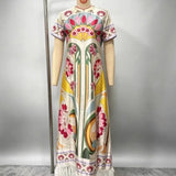 Maribel Floral Print Satin Feather Hem Maxi Dress