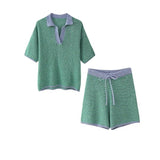 Aluna Retro Pinstripe Shirts and Shorts Knit Suit