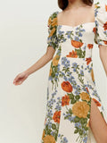 Loran Retro Floral Puff Sleeve Dress